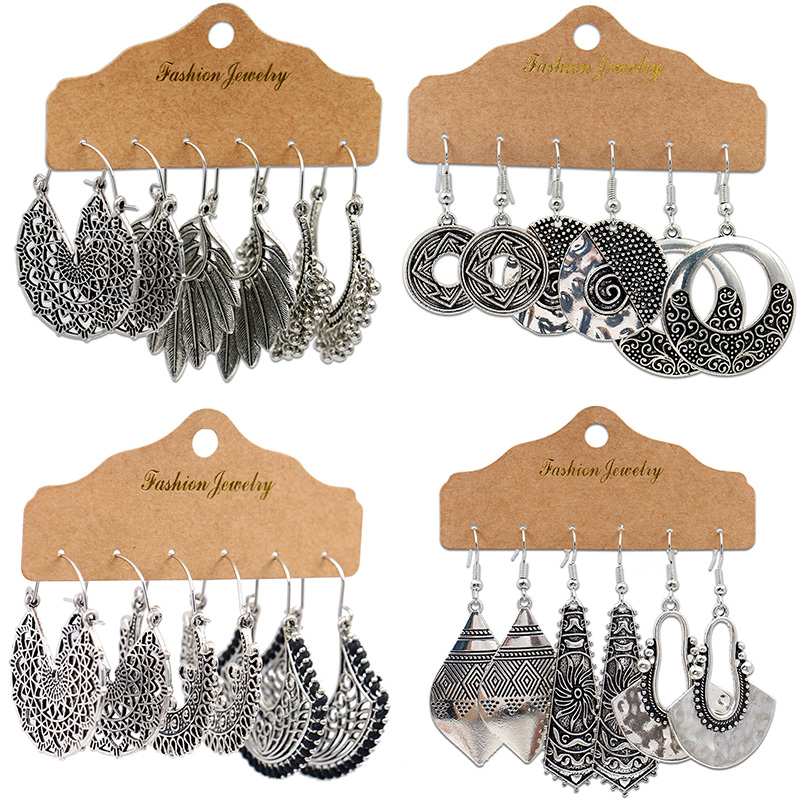 Ethnic Fashion India - โบราณ Sliver-Plated Hollow Alloy Geometric Dangle