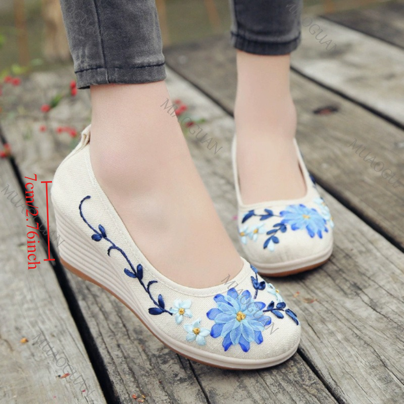 รองเท้าส้นเตารีดปักลายสำหรับผู - Ethnic Fashion Women บทวิจารณ์และราคา