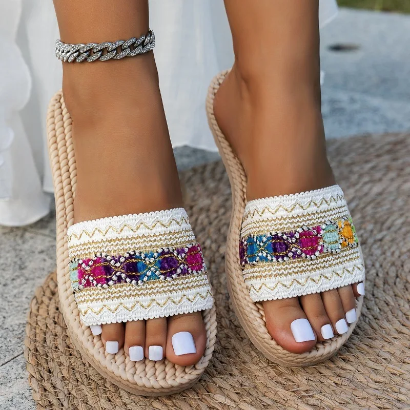 รองเท้าแตะผู้หญิง รองเท้าแฟลตด - Ethnic Modern Fashion บทวิจารณ์และราคา